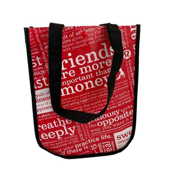 Lululemon Friends are More Important Than Money Shopping Tote Bag Red Black - Picture 6 of 14